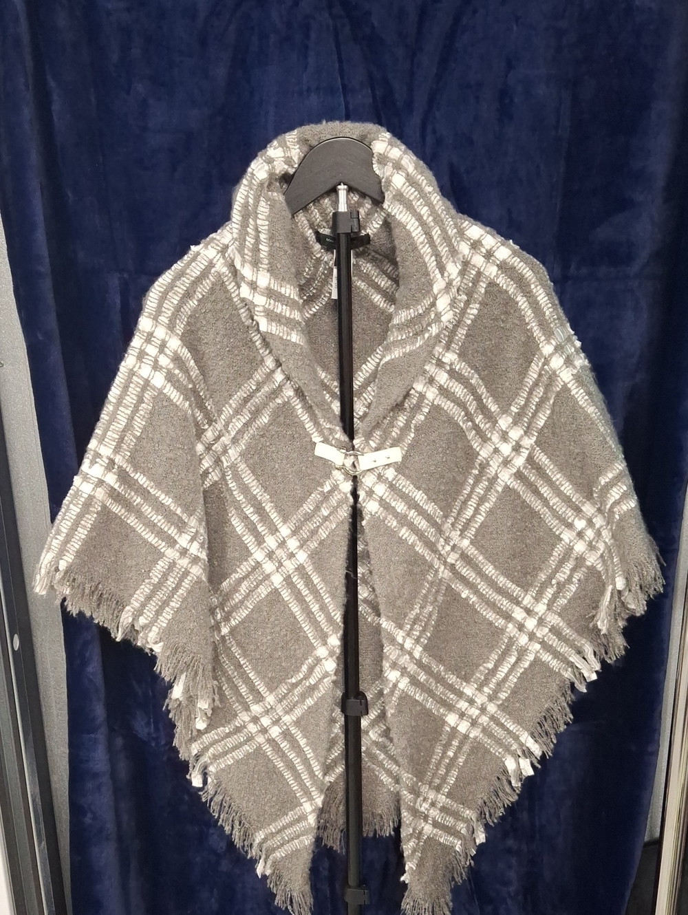 Marc New York Gray Plaid Fringe Poncho Cape